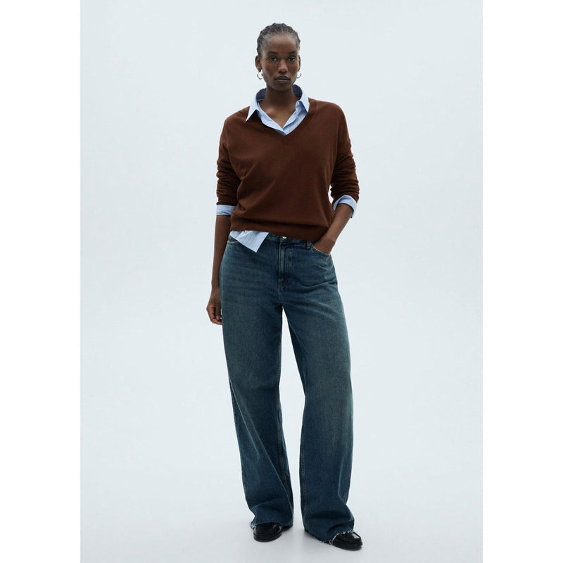 V-Neck Knitted Sweater - Chocolate