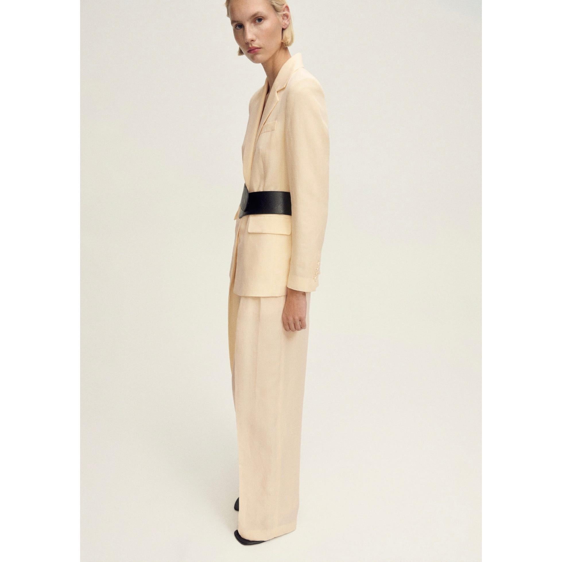 Straight Leg Suit Trousers Linen Blend - Vanilla