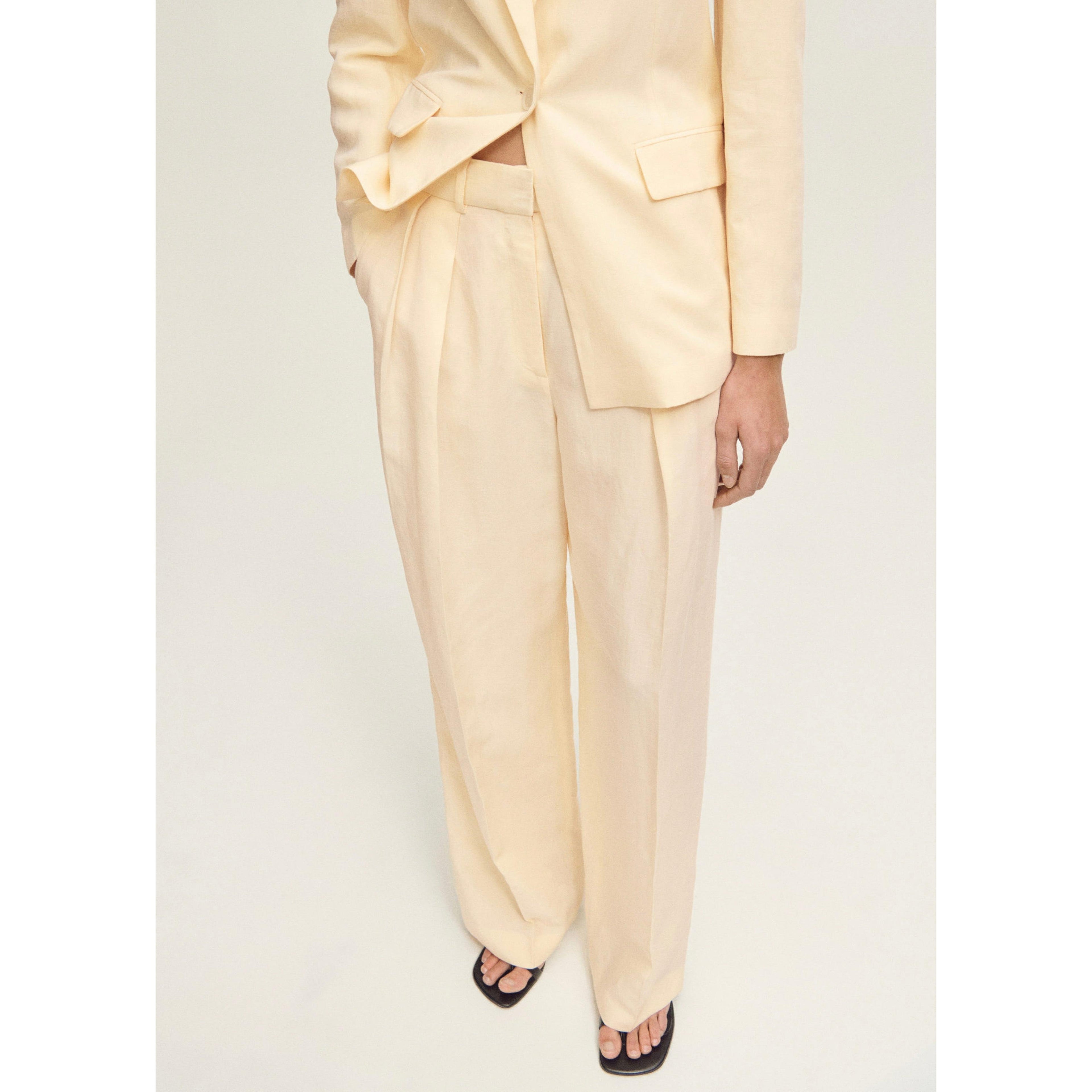 Straight Leg Suit Trousers Linen Blend - Vanilla