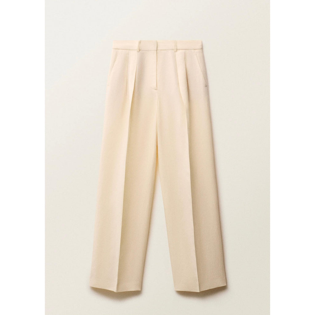 Straight Leg Suit Trousers Linen Blend - Vanilla