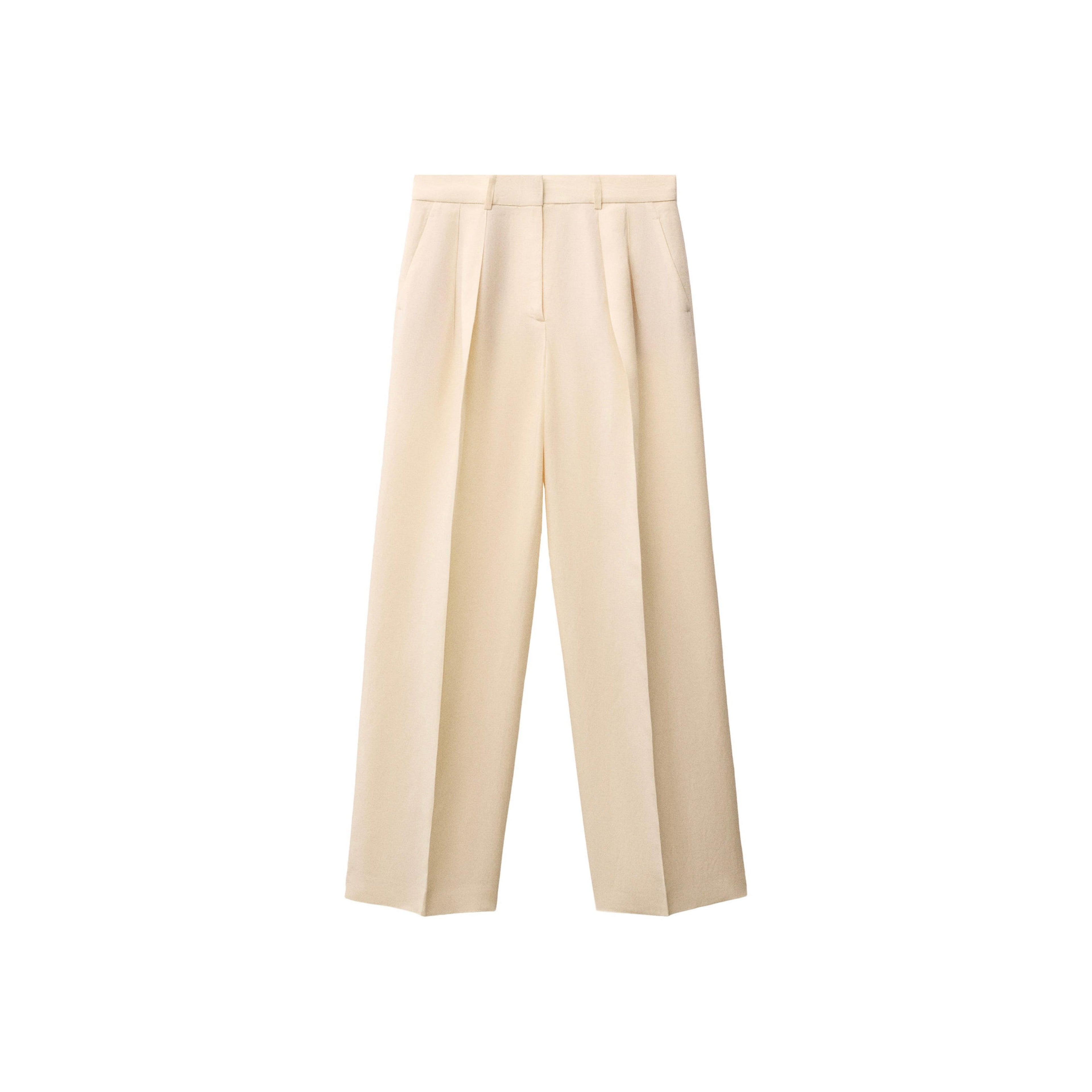 Straight Leg Suit Trousers Linen Blend - Vanilla