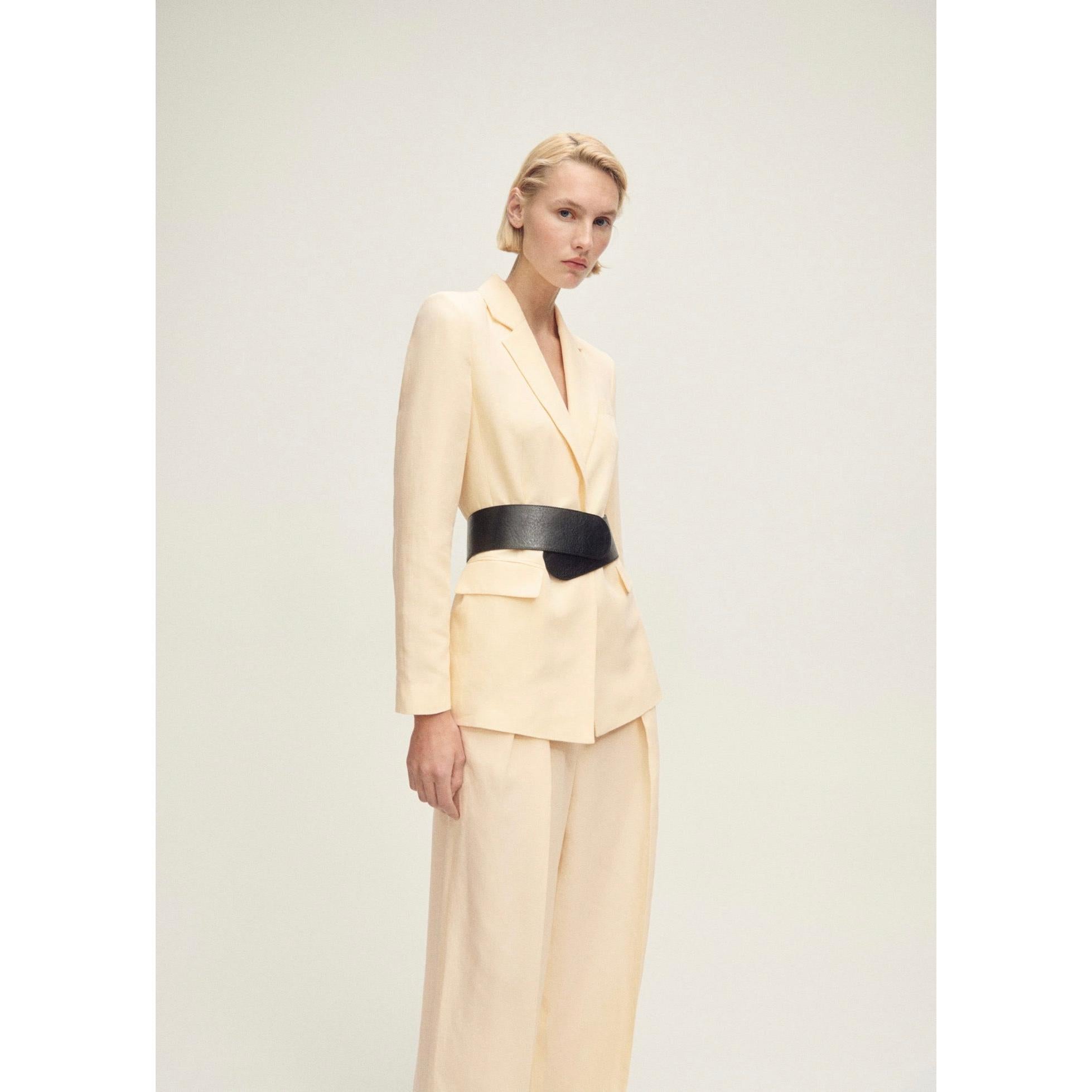 Straight Leg Suit Trousers Linen Blend - Vanilla