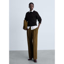 Straight Pleated Trousers - Khaki