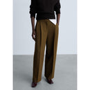 Straight Pleated Trousers - Khaki