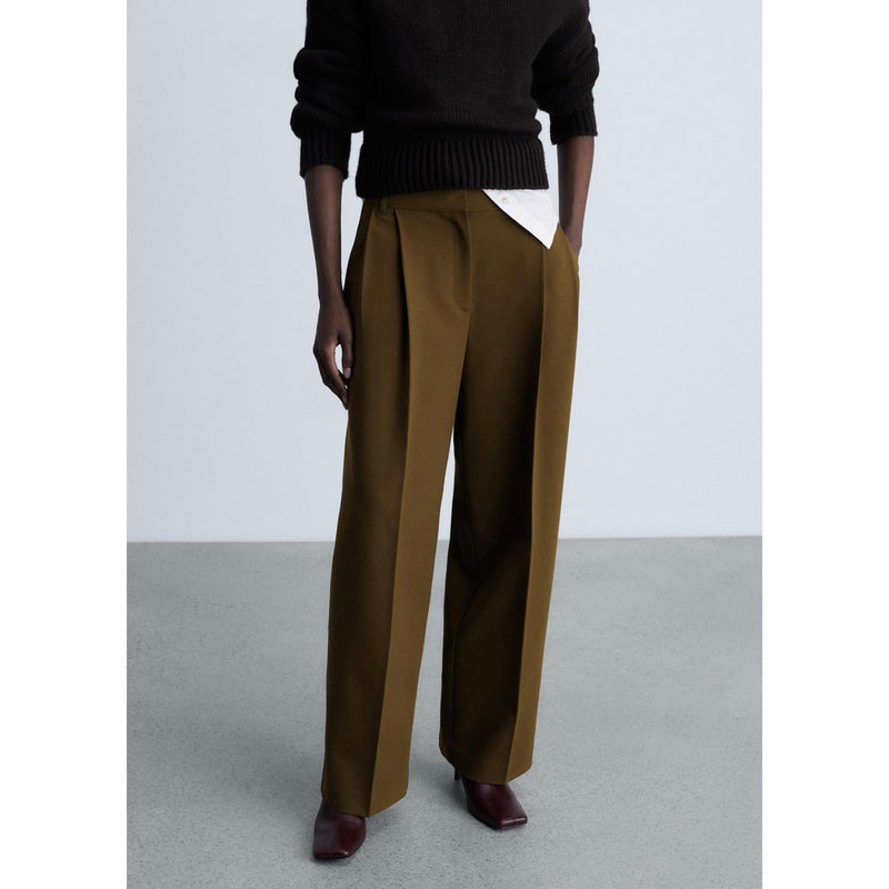 Straight Pleated Trousers - Khaki