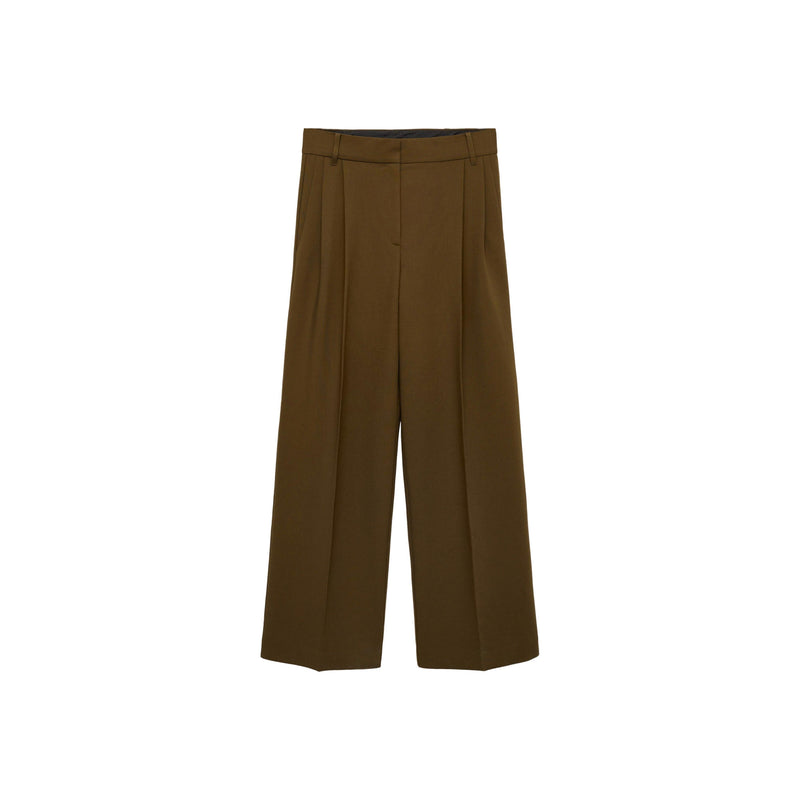 Straight Pleated Trousers - Khaki