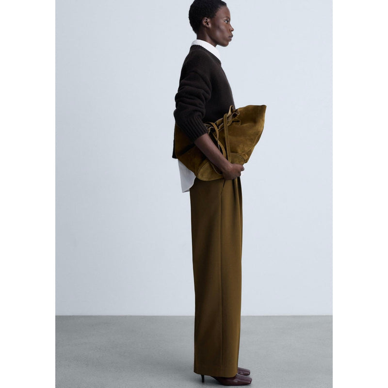 Straight Pleated Trousers - Khaki