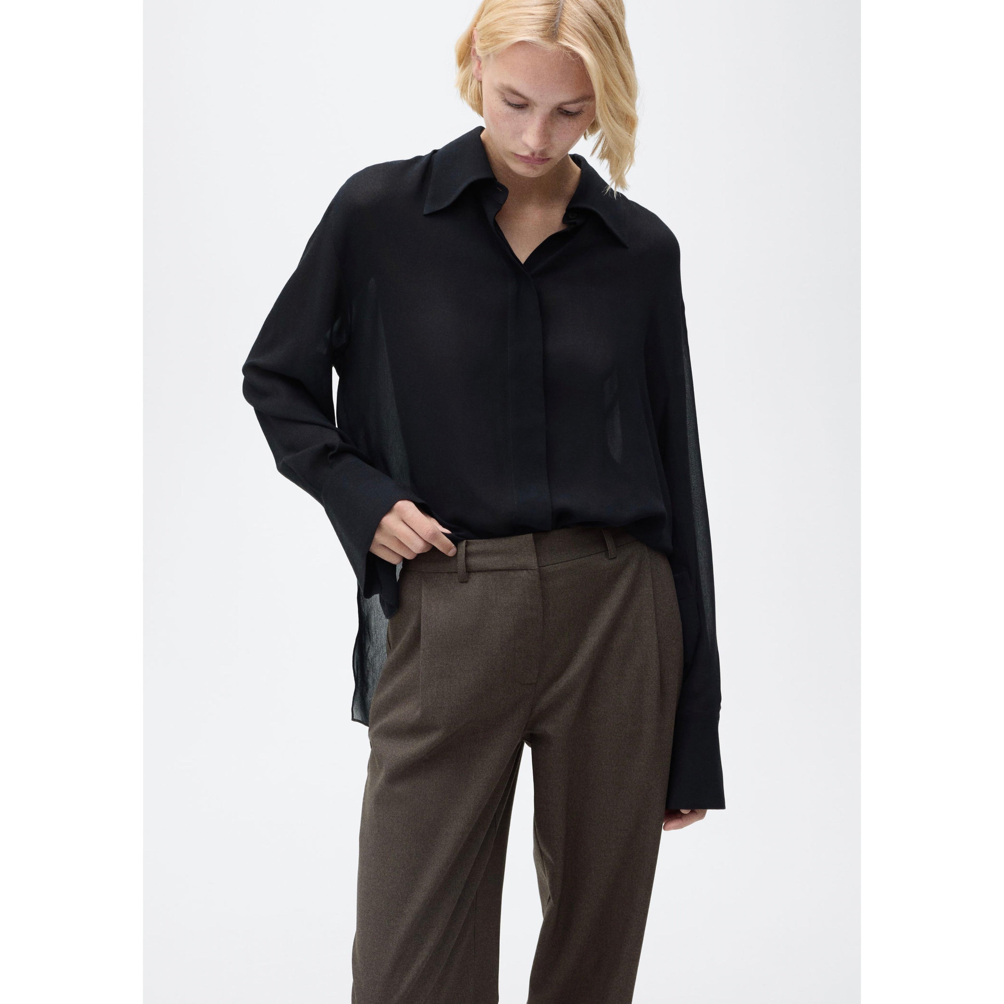 Buttoned-Hem Wide-Leg Trousers