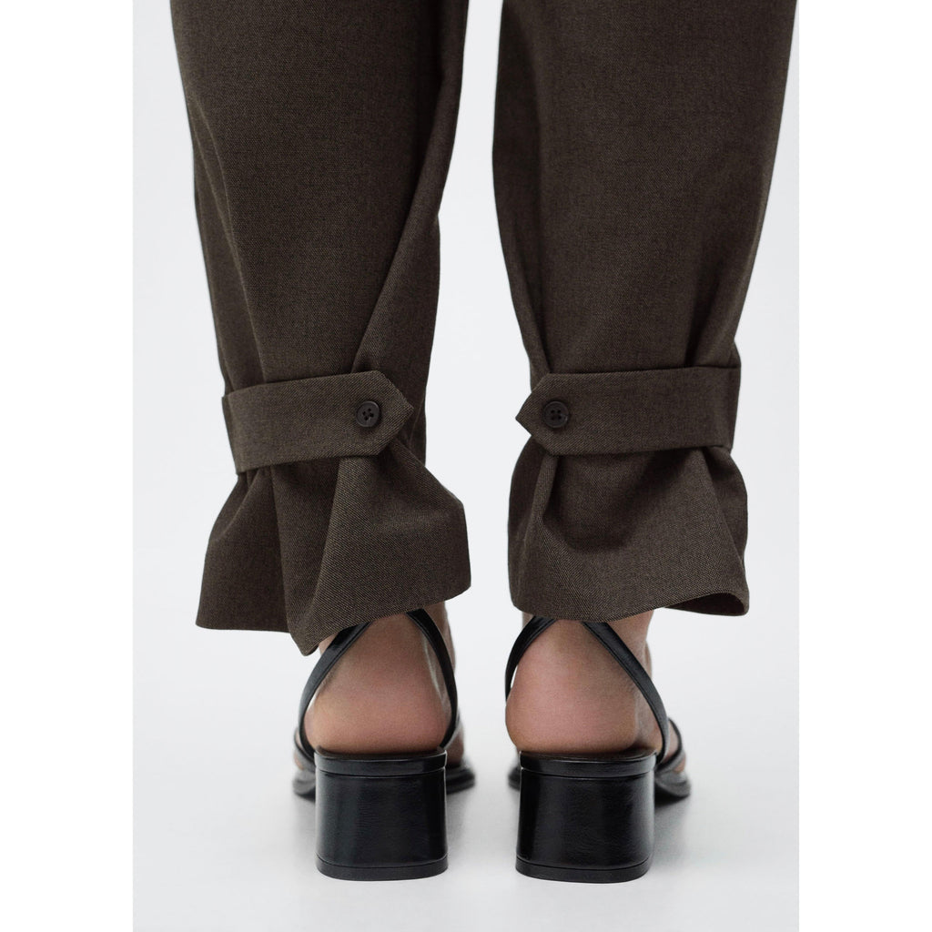 Buttoned-Hem Wide-Leg Trousers