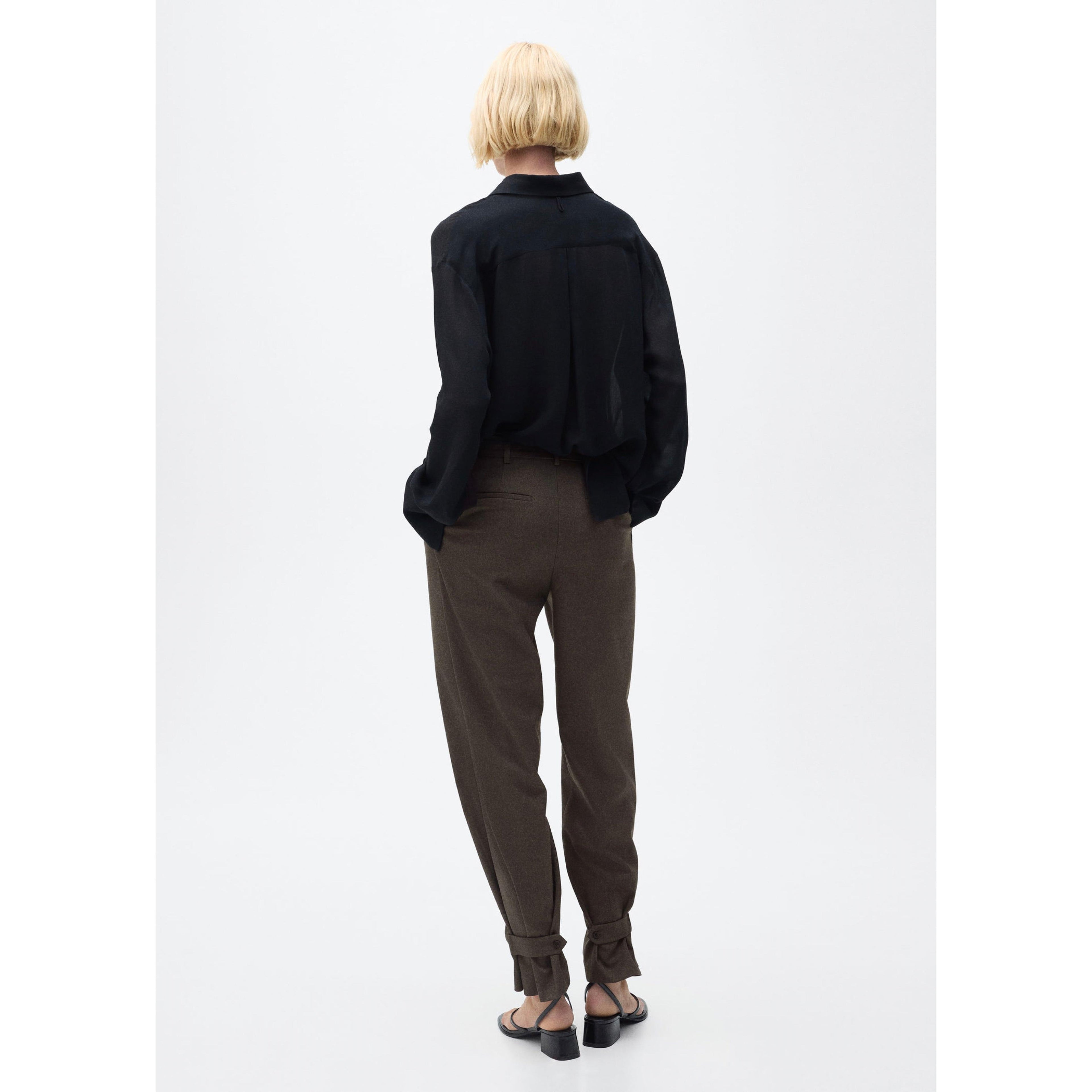 Buttoned-Hem Wide-Leg Trousers
