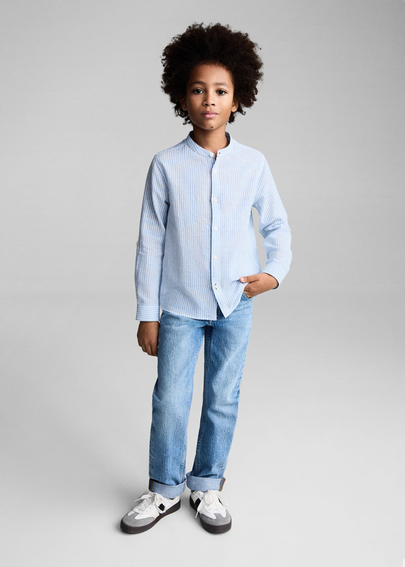 Chemise Rayée En Coton Et Lin - Azul - Garçon