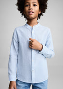 Chemise Rayée En Coton Et Lin - Azul - Garçon