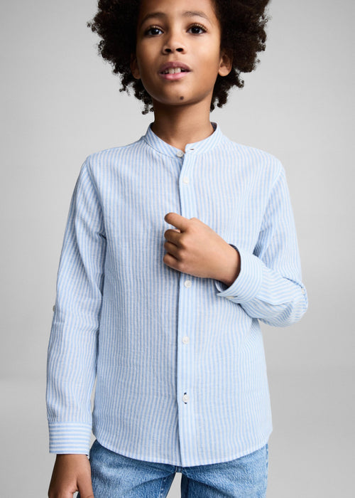Chemise Rayée En Coton Et Lin - Azul - Garçon