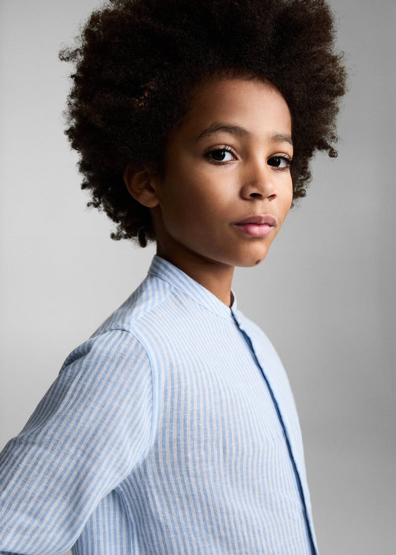 Chemise Rayée En Coton Et Lin - Azul - Garçon
