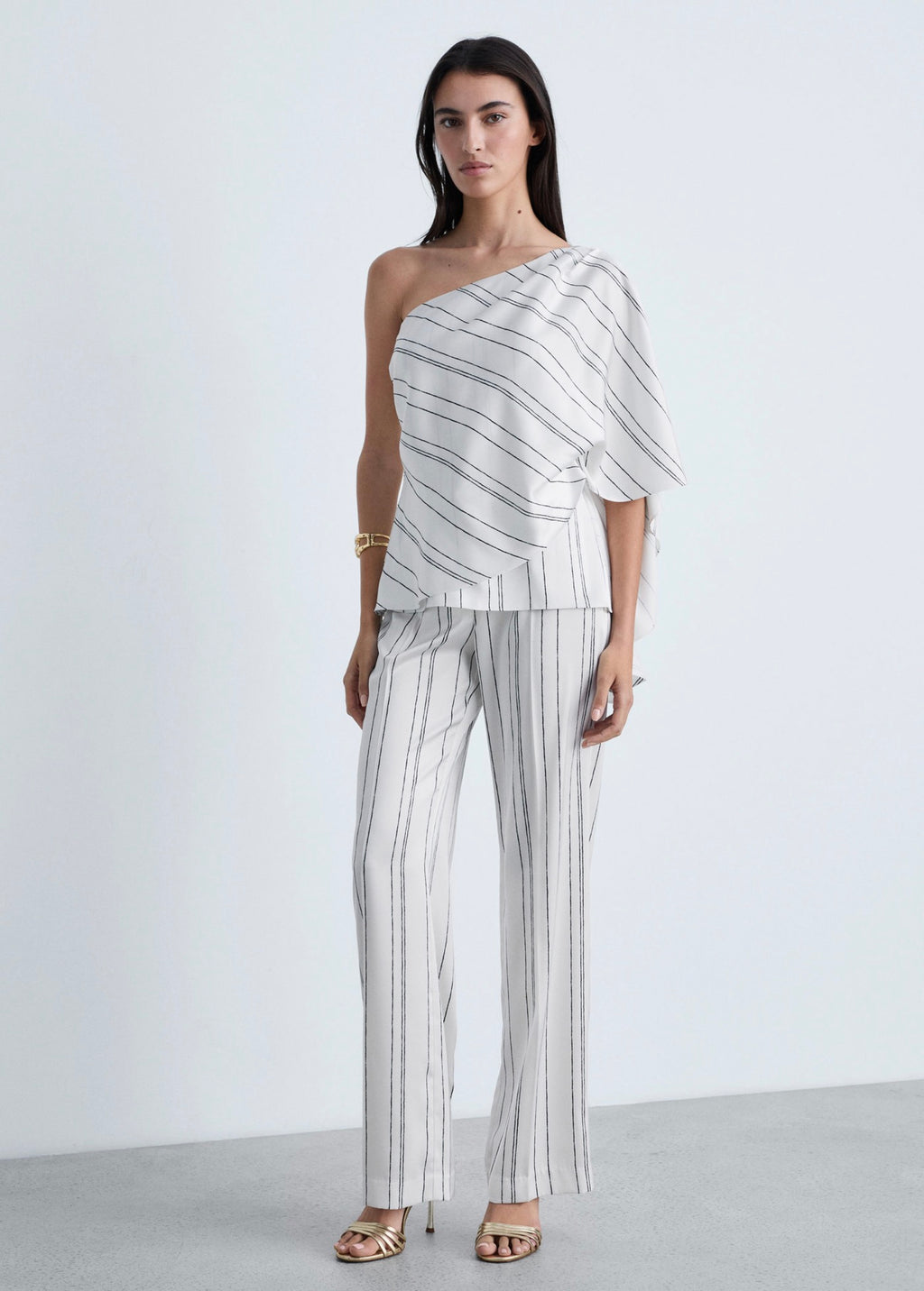 Pantalon Droit À Rayures - White