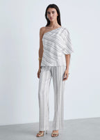 Pantalon Droit À Rayures - White