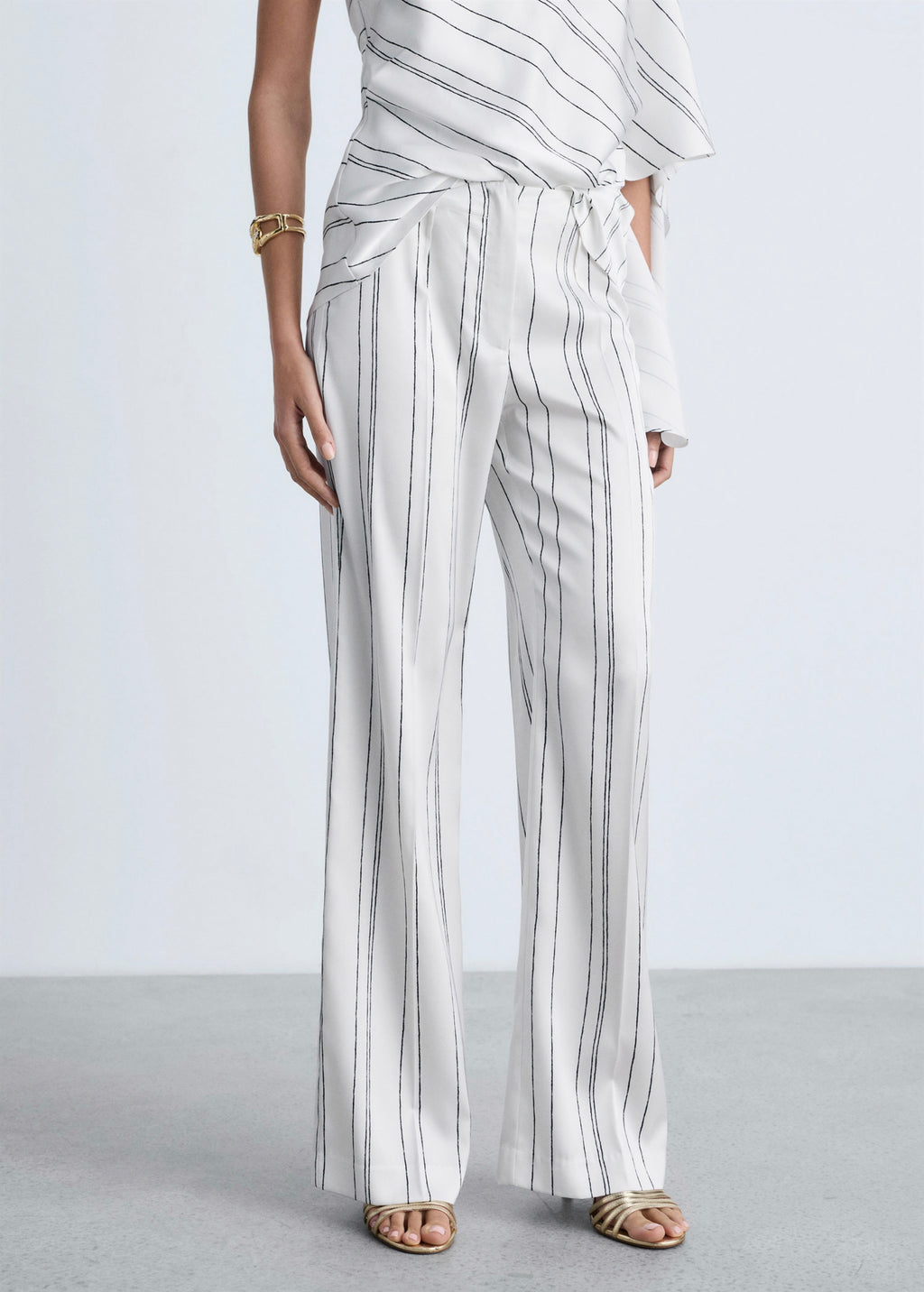 Pantalon Droit À Rayures - White