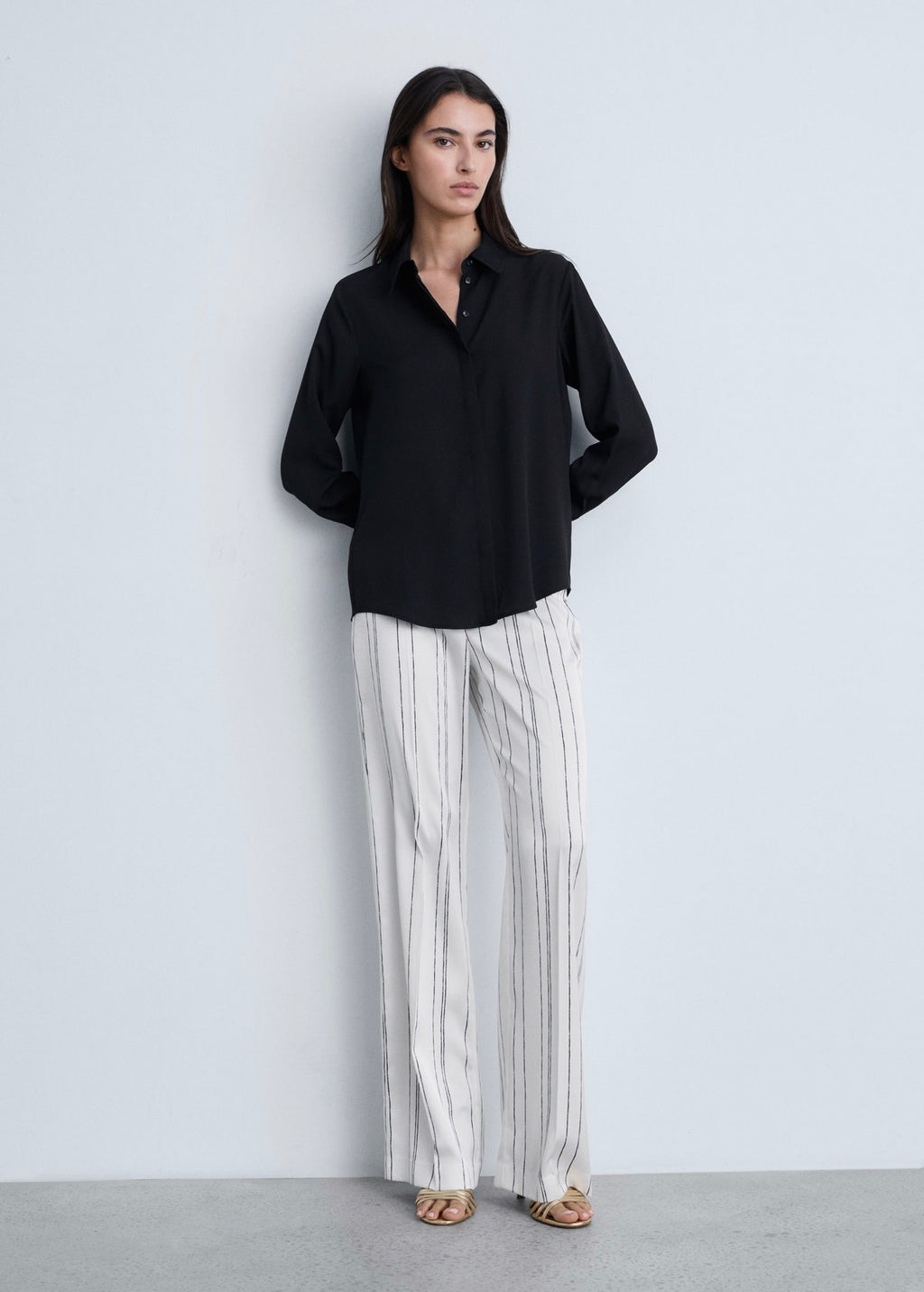 Pantalon Droit À Rayures - White