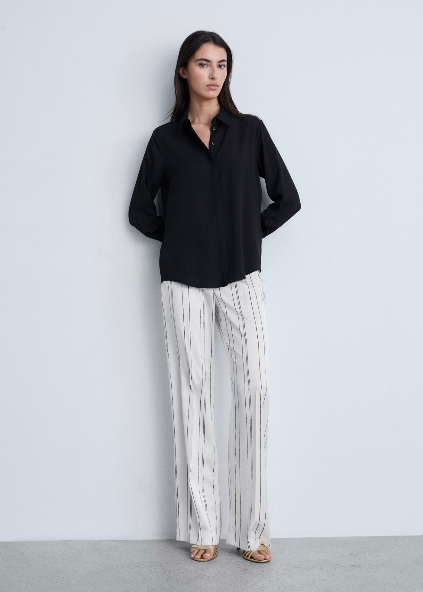 Pantalon Droit À Rayures - White