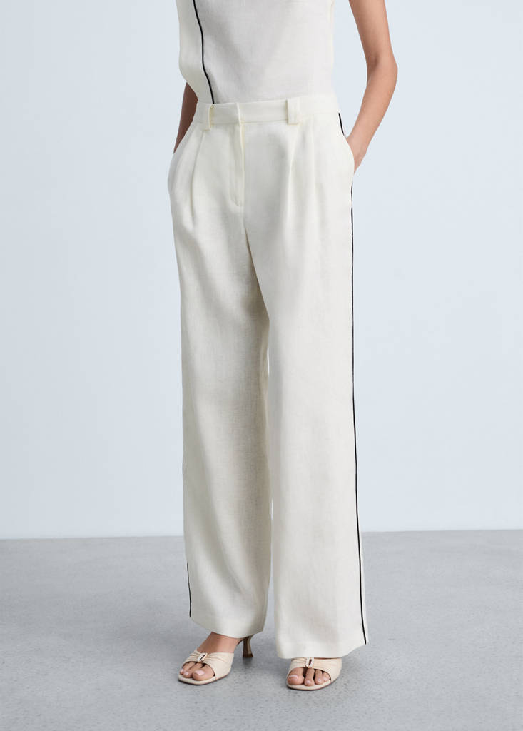 Pantalon Lin Rayures Contrastées