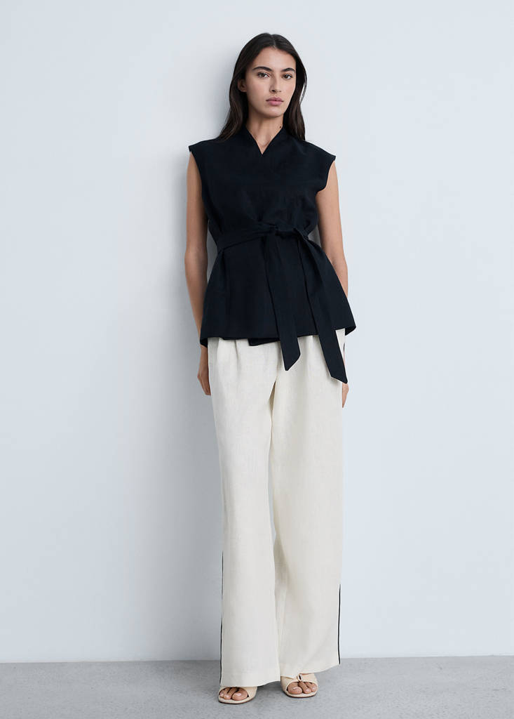 Pantalon Lin Rayures Contrastées