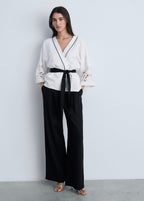 Pantalon Lin Rayures Contrastées