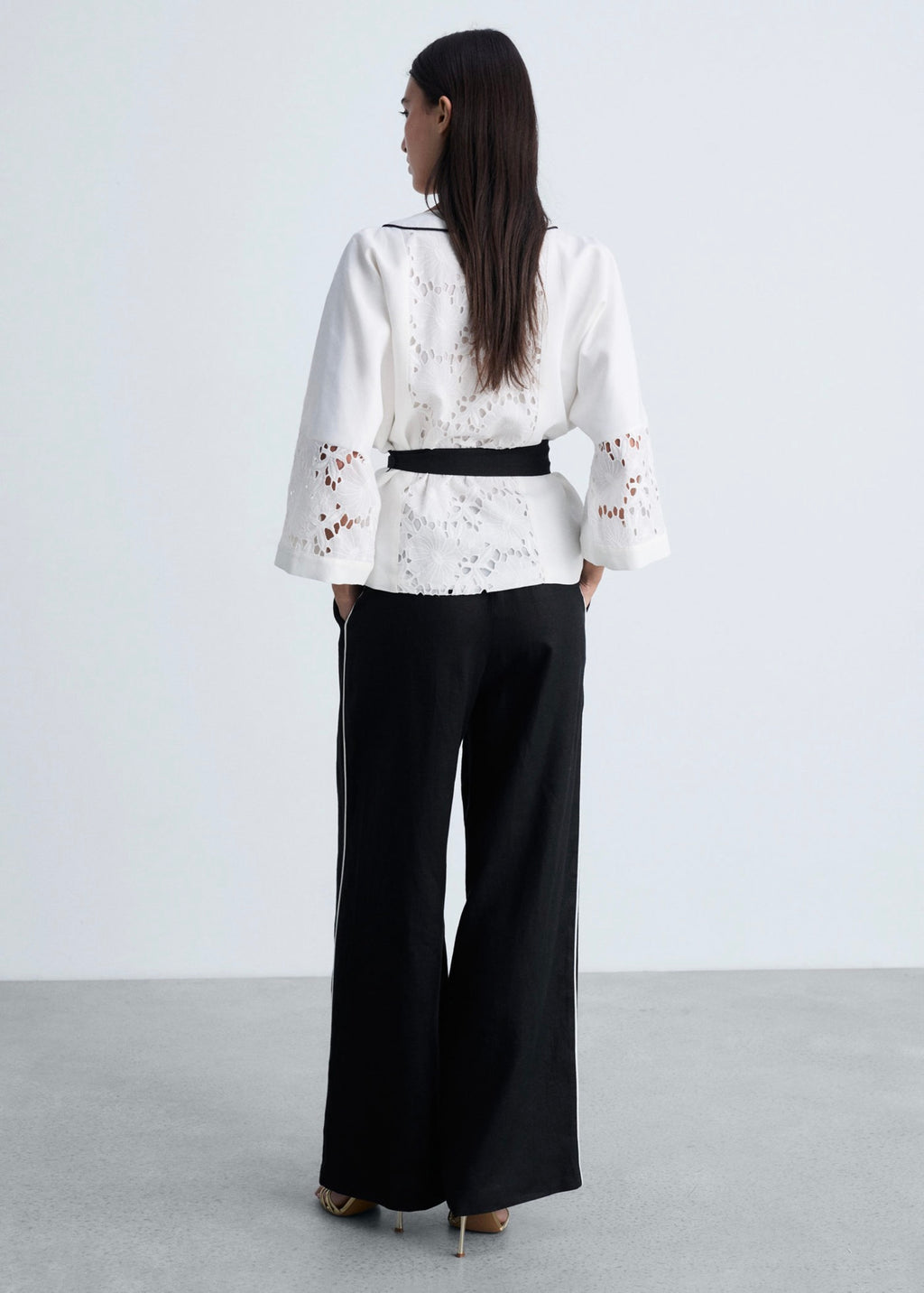 Pantalon Lin Rayures Contrastées