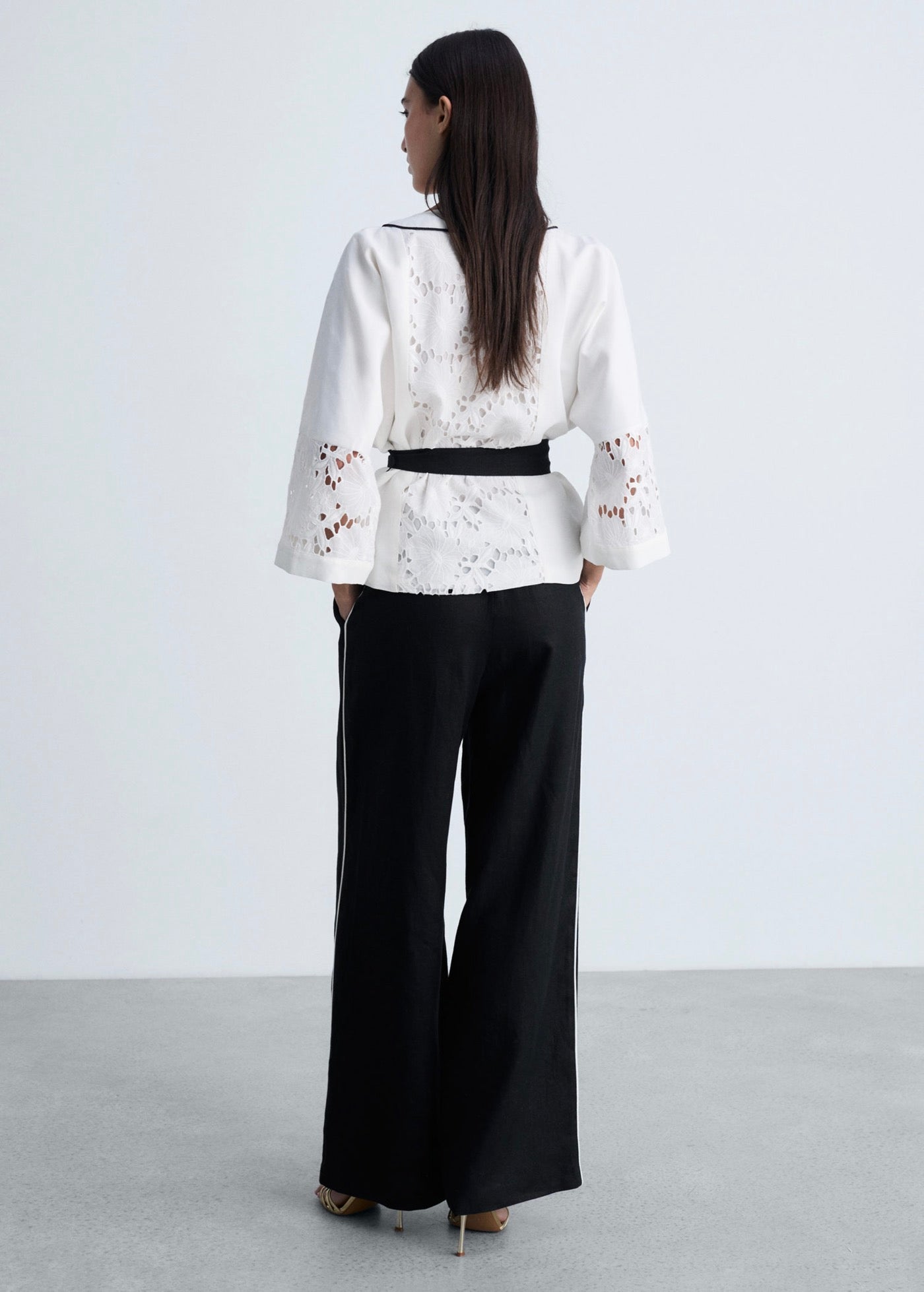 Pantalon Lin Rayures Contrastées