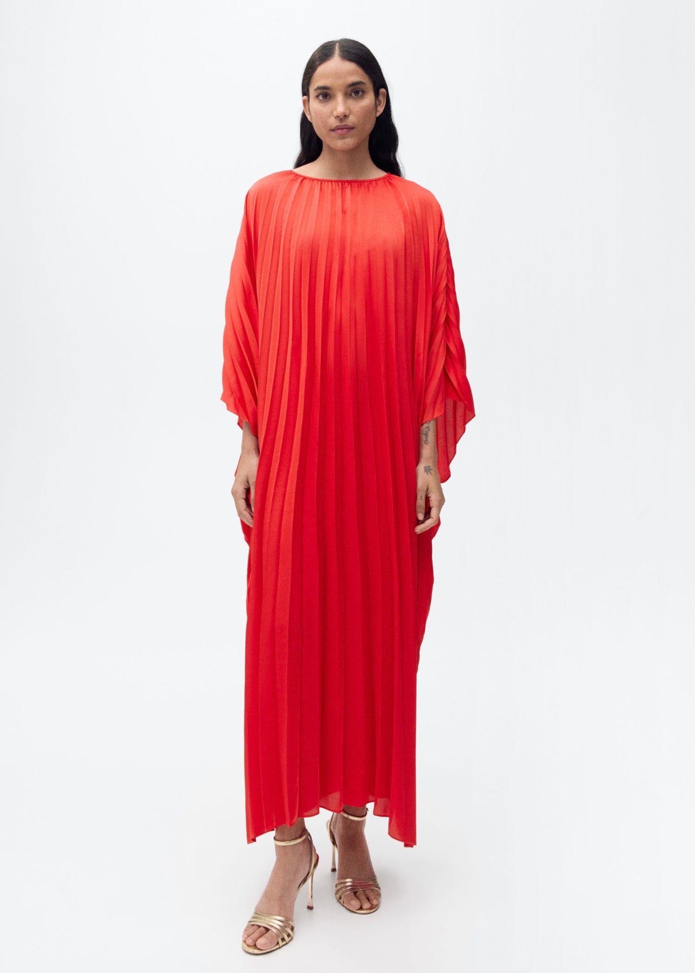 Robe Plissée À Manches Trois-Quarts