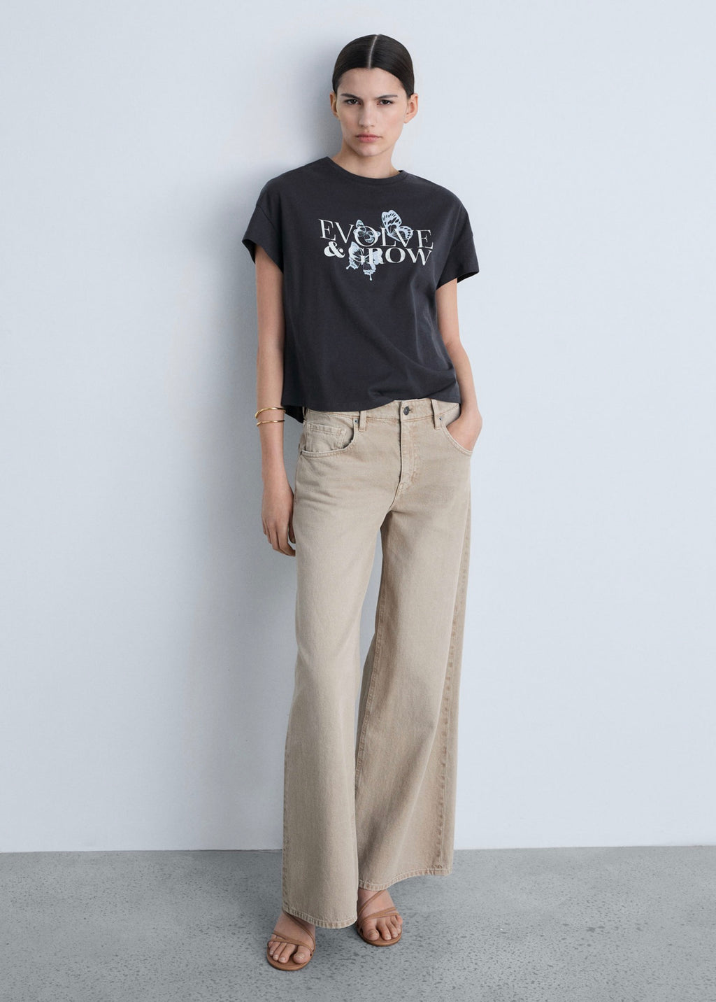 Cotton T-Shirt with Printed Message - Charcoal