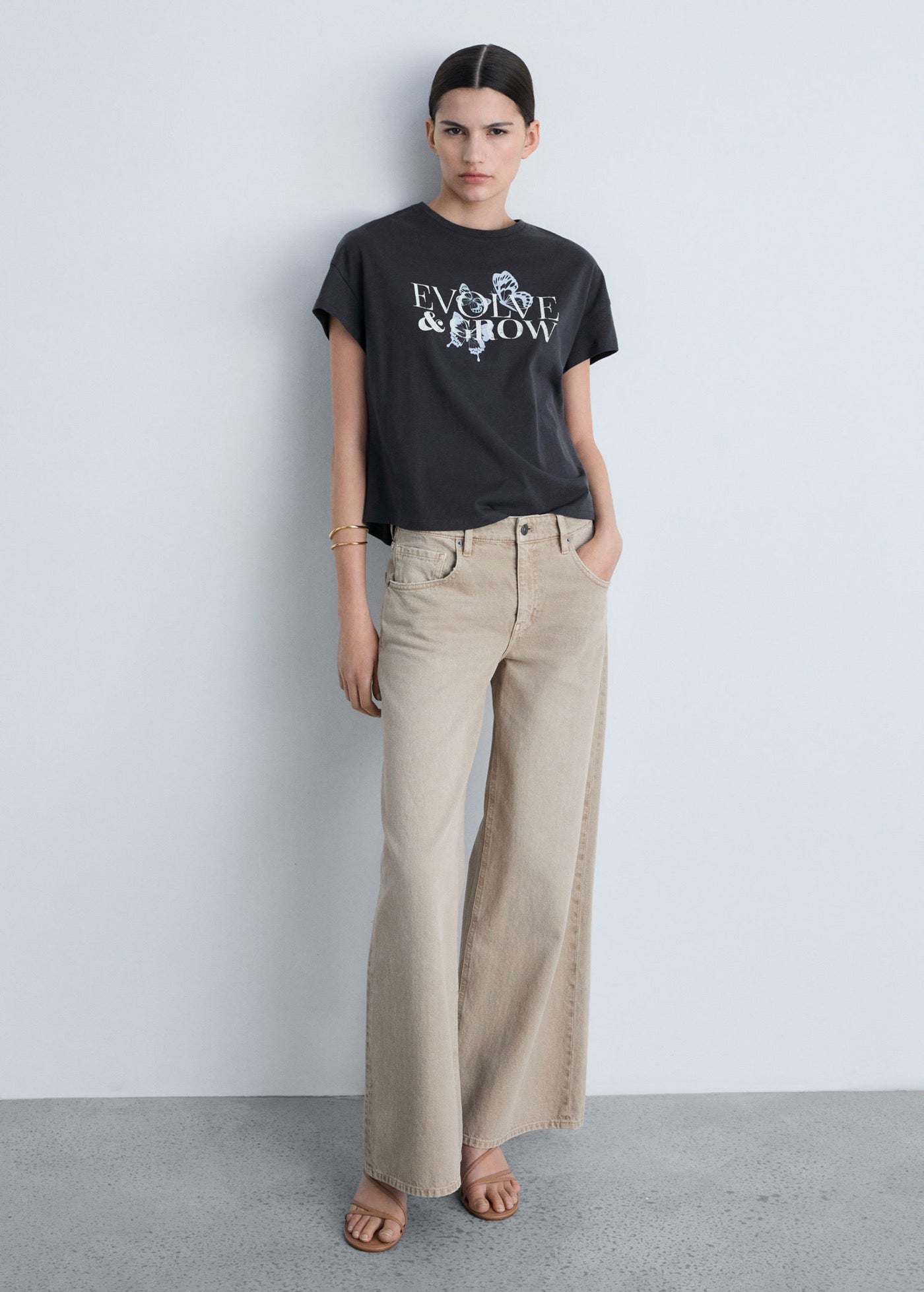 Cotton T-Shirt with Printed Message - Charcoal