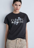 Cotton T-Shirt with Printed Message - Charcoal