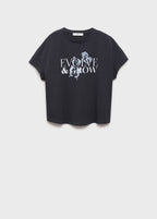 Cotton T-Shirt with Printed Message - Charcoal