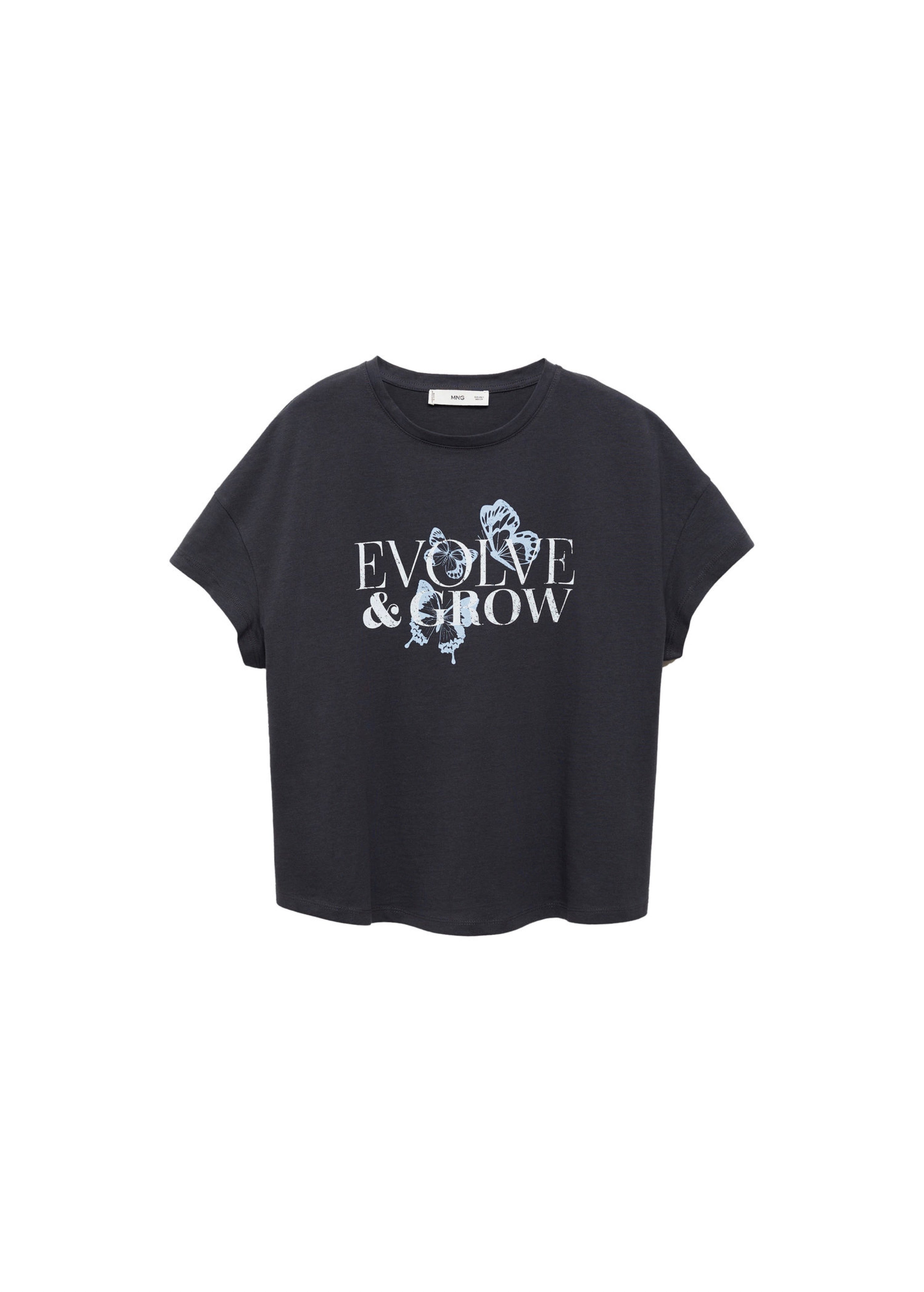 Cotton T-Shirt with Printed Message - Charcoal