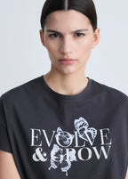 Cotton T-Shirt with Printed Message - Charcoal