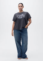 Cotton T-Shirt with Printed Message - Charcoal