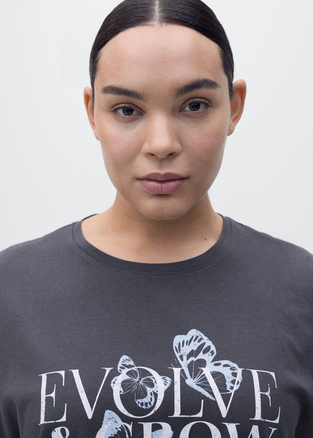 Cotton T-Shirt with Printed Message - Charcoal