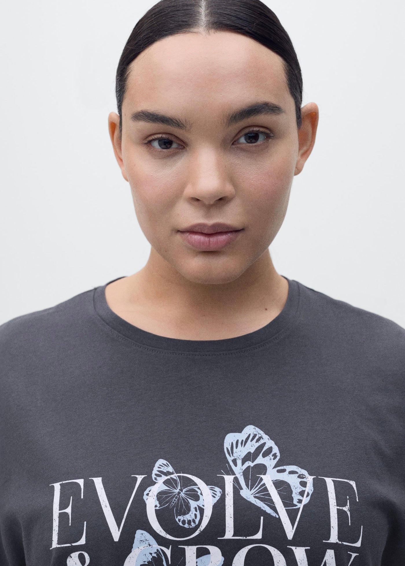 Cotton T-Shirt with Printed Message - Charcoal