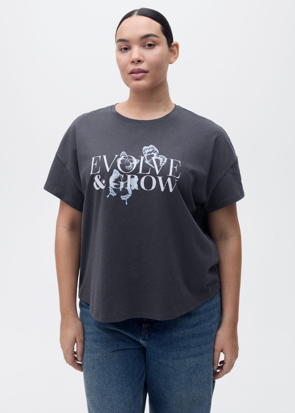 Cotton T-Shirt with Printed Message - Charcoal