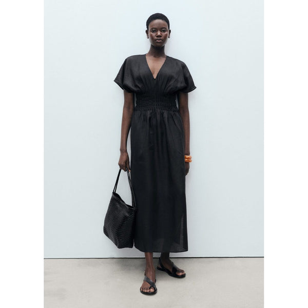 Robe Longue En Lin Avec Empiècement Froncé