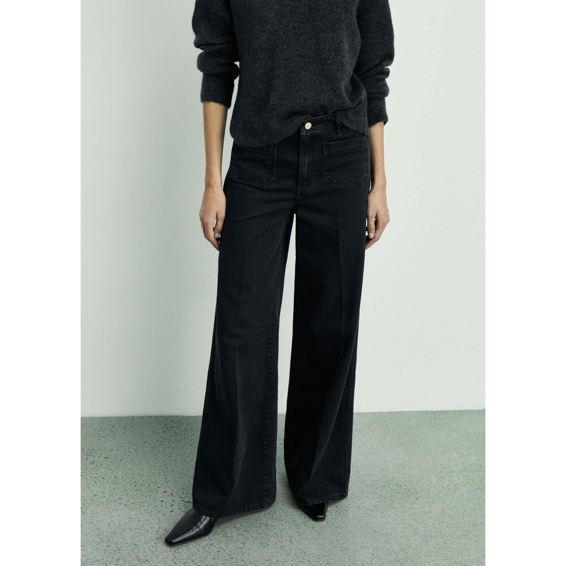 Jean Wideleg con Bolsillos - Black Denim