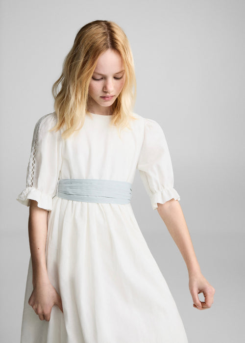 Robe En Lin À Volants - Blanco - Fille