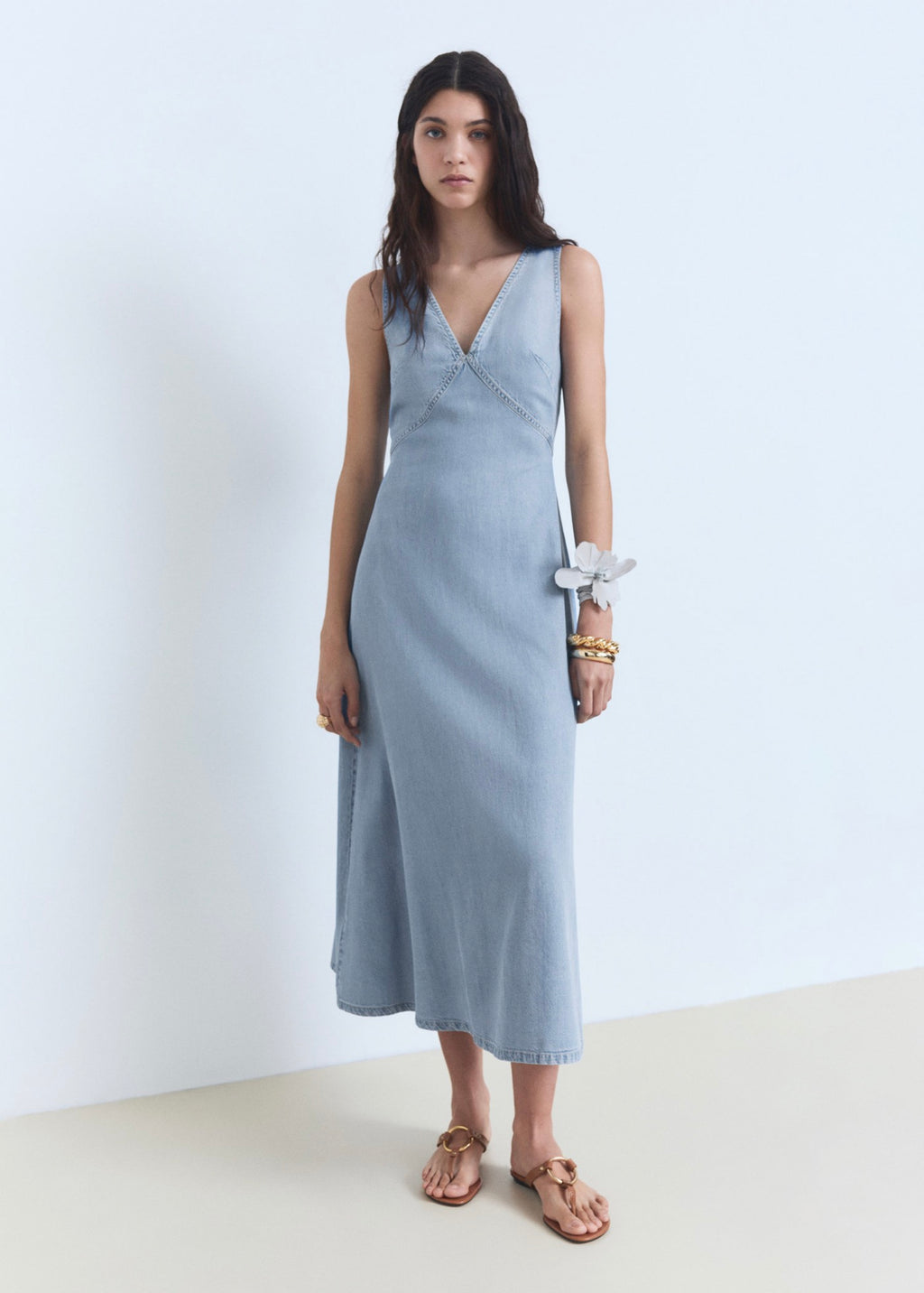 Robe Midi Lyocell Et Col En V