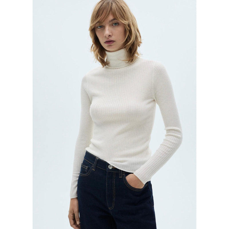 Pull-Over Laine Mélangée Col Roulé - Ecru