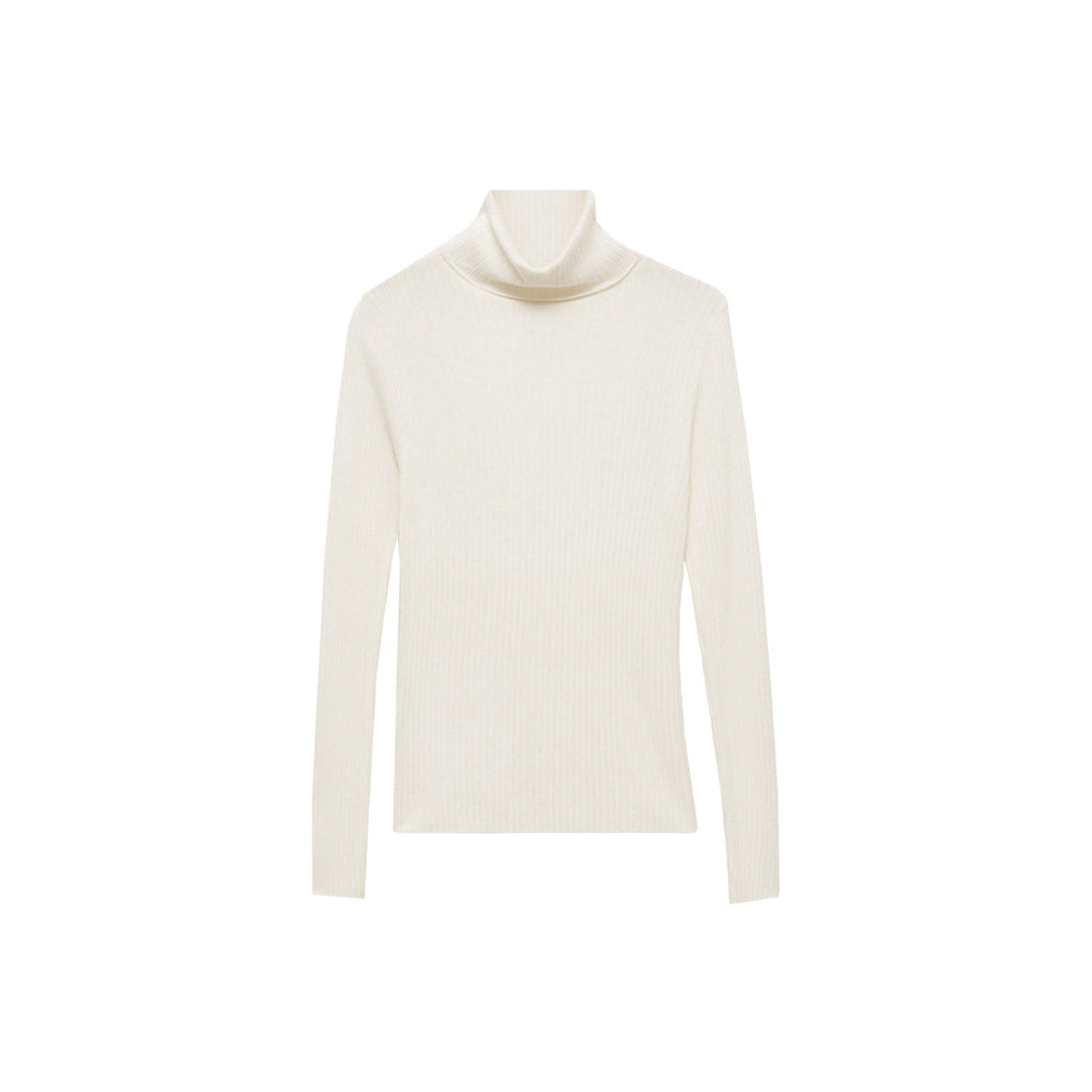 Pull-Over Laine Mélangée Col Roulé - Ecru