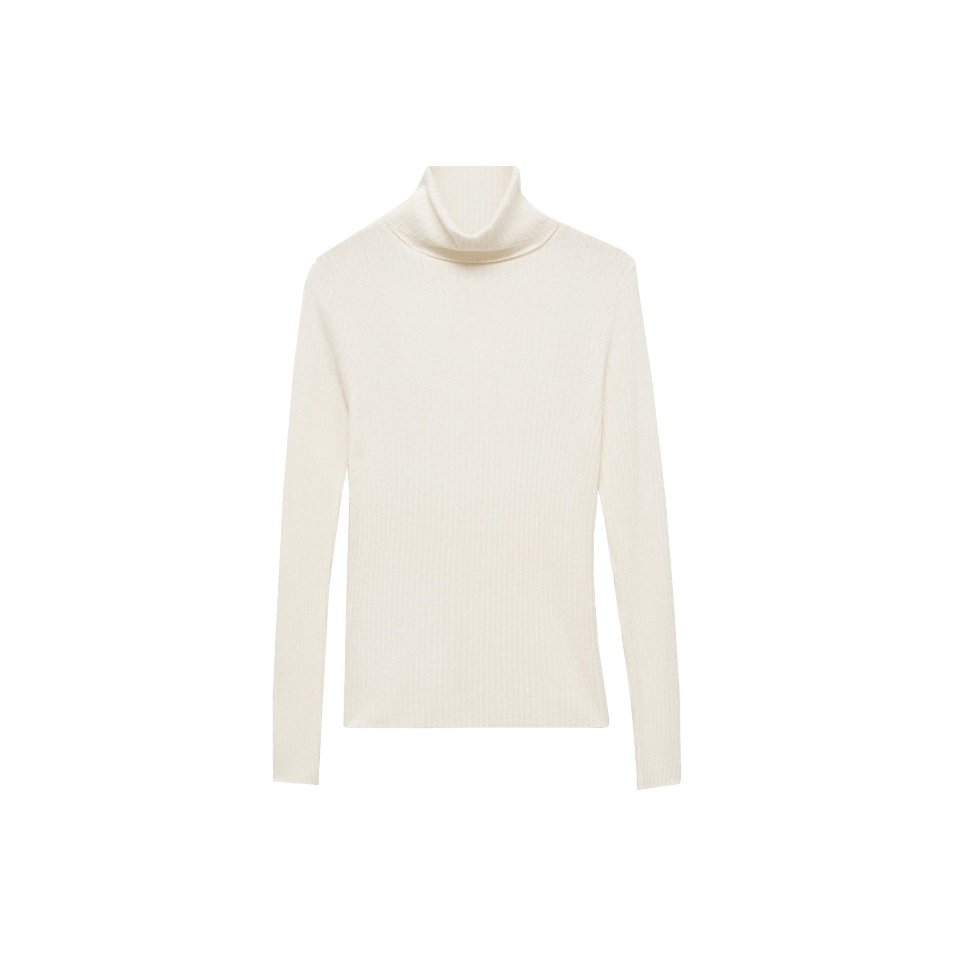 Pull-Over Laine Mélangée Col Roulé - Ecru