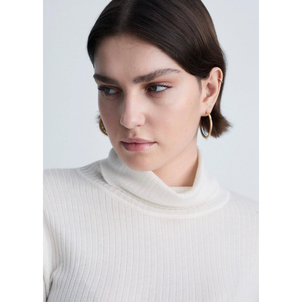 Pull-Over Laine Mélangée Col Roulé - Ecru