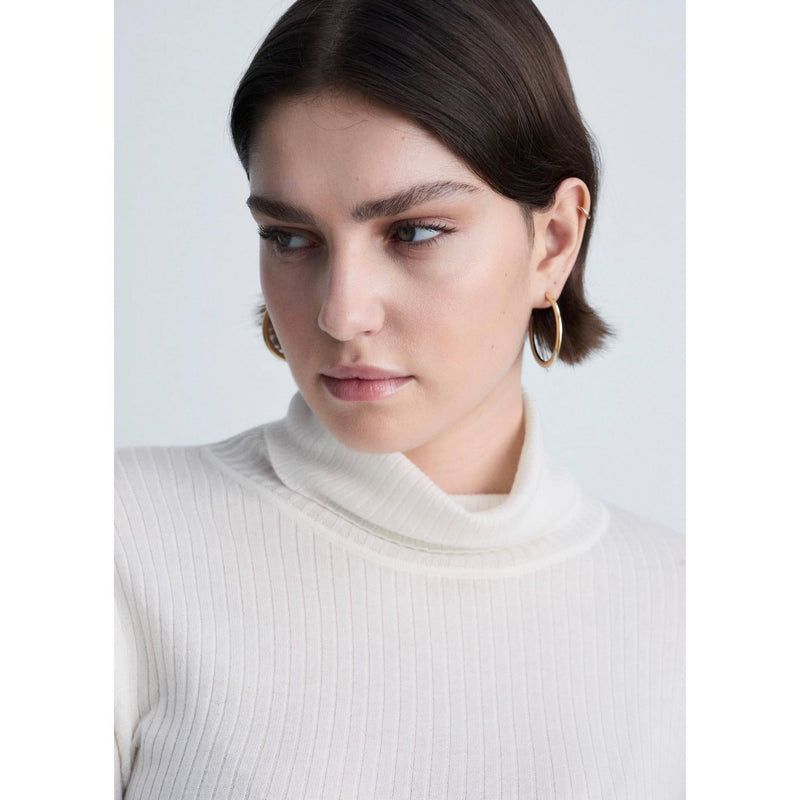 Jersey de cuello alto en mezcla de lana - Crudo