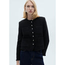 Chaqueta de tweed con botones de pedrería - Negro