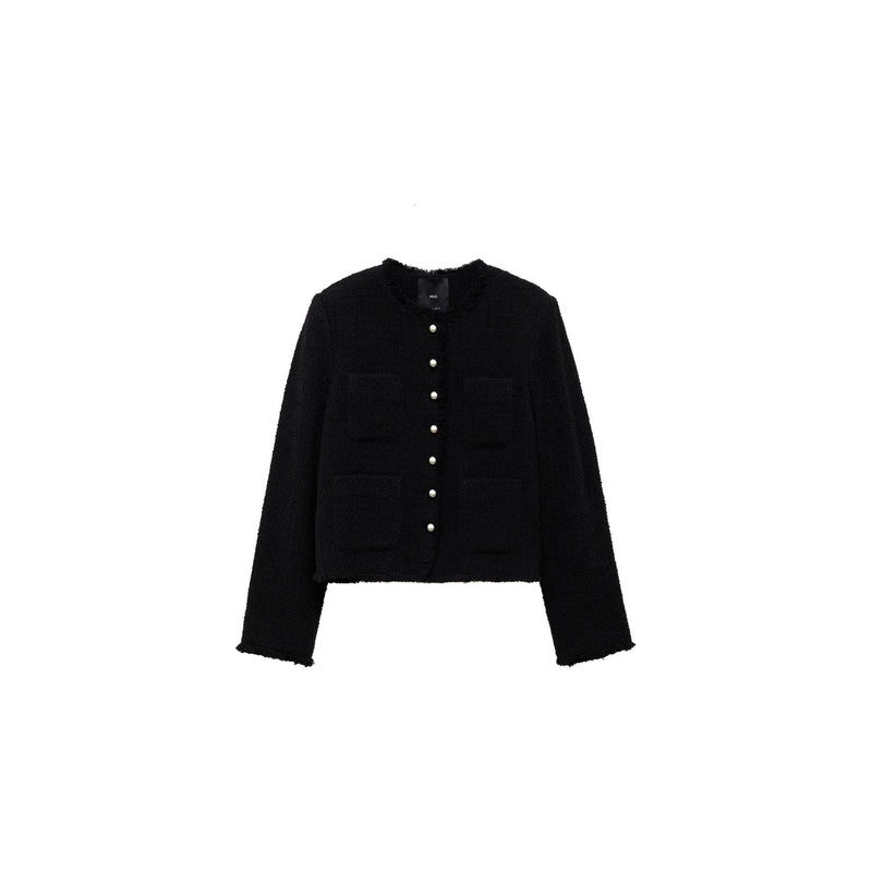 Chaqueta de tweed con botones de pedrería - Negro
